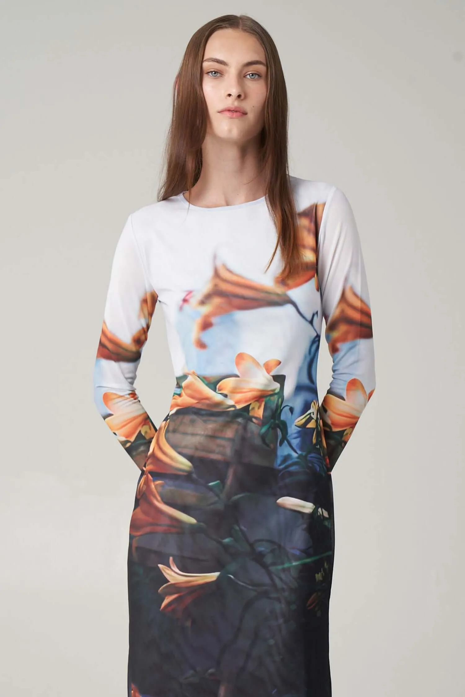 Paulie Midi Dress in Tiger Lilies sold by FIND ME NOW
