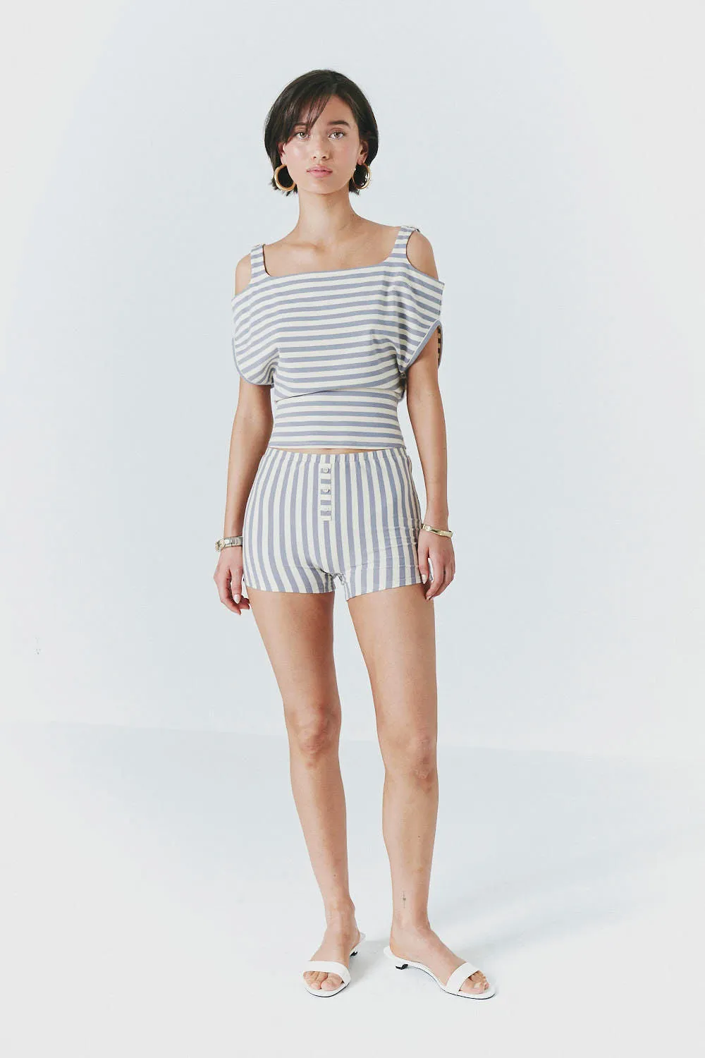 Open Shoulder Button Top in Seaside Stripe sold by FIND ME NOW product image thumbnail 4