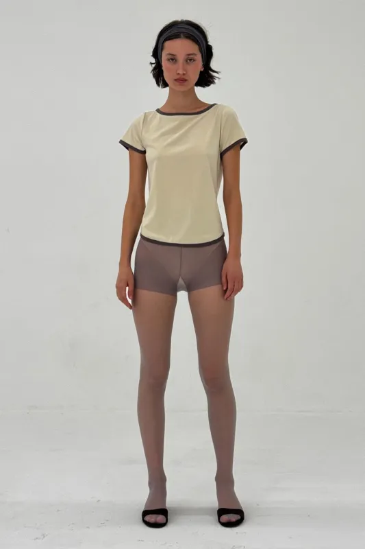 Binded Short Sleeve Tee in Ivory sold by FIND ME NOW