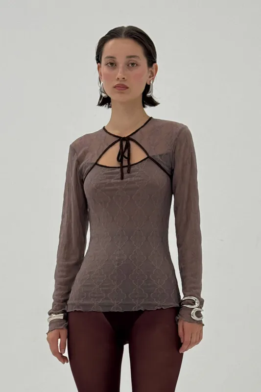 Mariposa Long Sleeve Bow Tee in Mauve sold by FIND ME NOW
