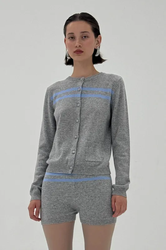 Stripe Cardigan & Shorts  Bundle in Heather Grey/Cotton Blue sold by FIND ME NOW