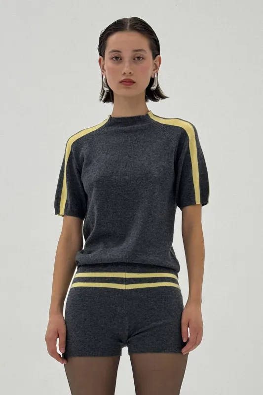 Stripe Raglan Short Sleeve Top & Shorts in Charcoal/Butter Bundle made by FIND ME NOW