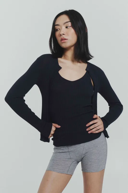 Ribbed Knit Tank & Cardigan Bundle In Navy sold by FIND ME NOW
