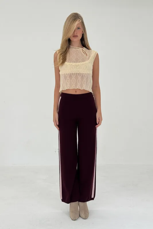 CASHMERE WOOL STRIPE WIDE-LEG PANT IN RASPBERRY made by FIND ME NOW