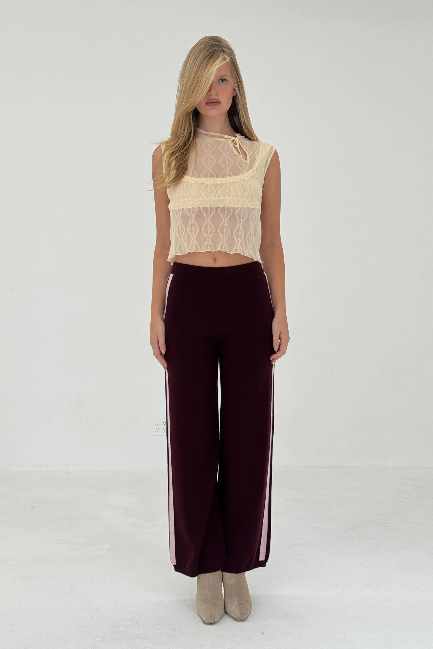 CASHMERE WOOL STRIPE WIDE-LEG PANT IN RASPBERRY sold by FIND ME NOW