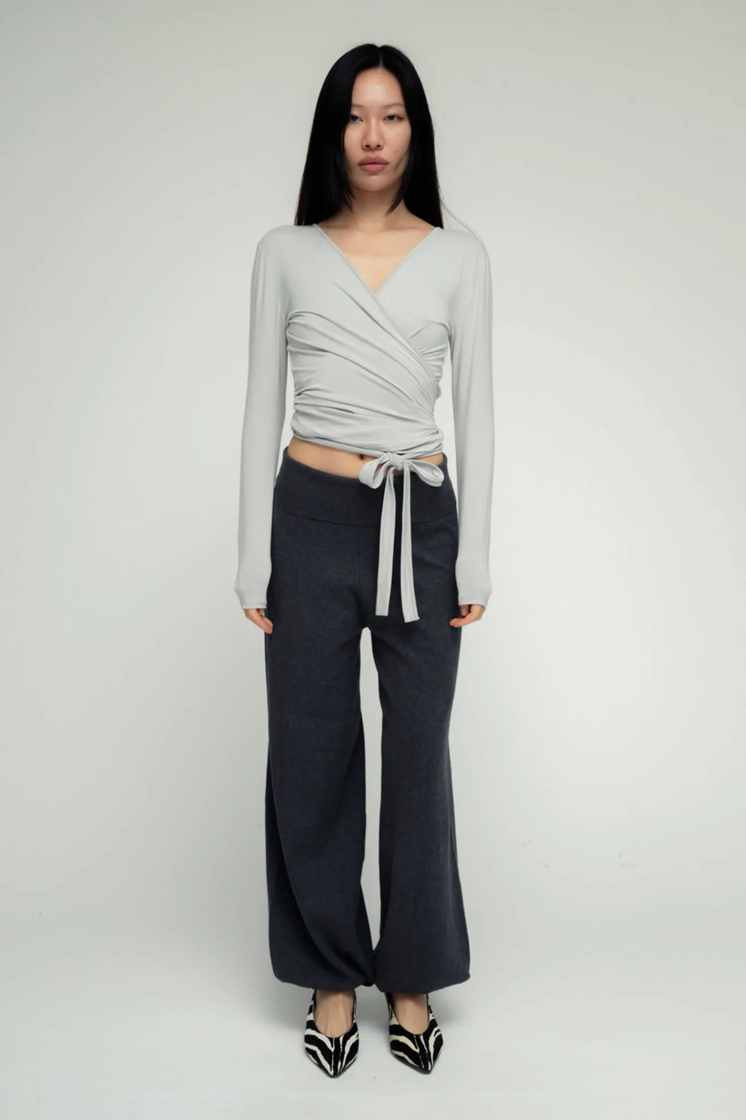 BALLERINA WRAP TOP IN GRAY sold by FIND ME NOW