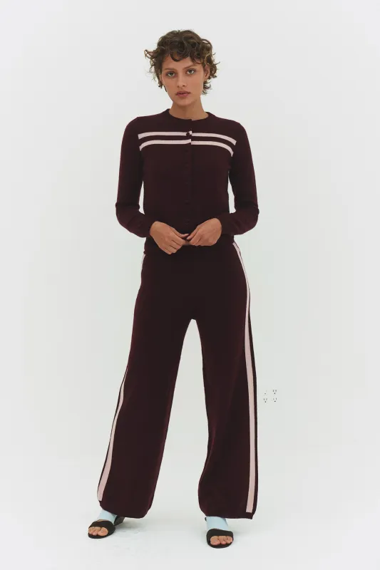 CASHMERE WOOL STRIPE WIDE-LEG PANT IN RASPBERRY made by FIND ME NOW