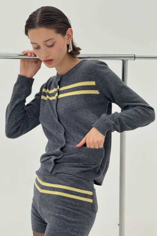 Cashmere Wool Stripe Cardigan in Charcoal/Butter made by FIND ME NOW