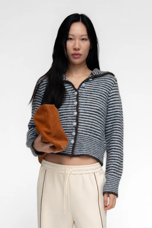 HO-SOOK KNIT CARDIGAN IN BLUE STRIPE made by FIND ME NOW