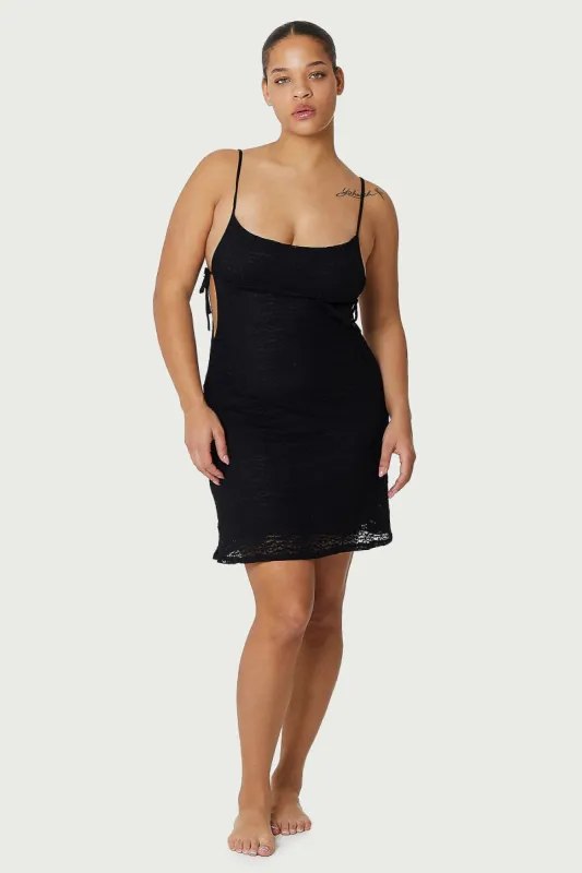 Crepe Mesh Mini Dress in Night sold by FIND ME NOW