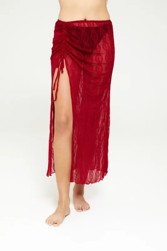 Mariposa Lace Ruched Midi Skirt sold by FIND ME NOW