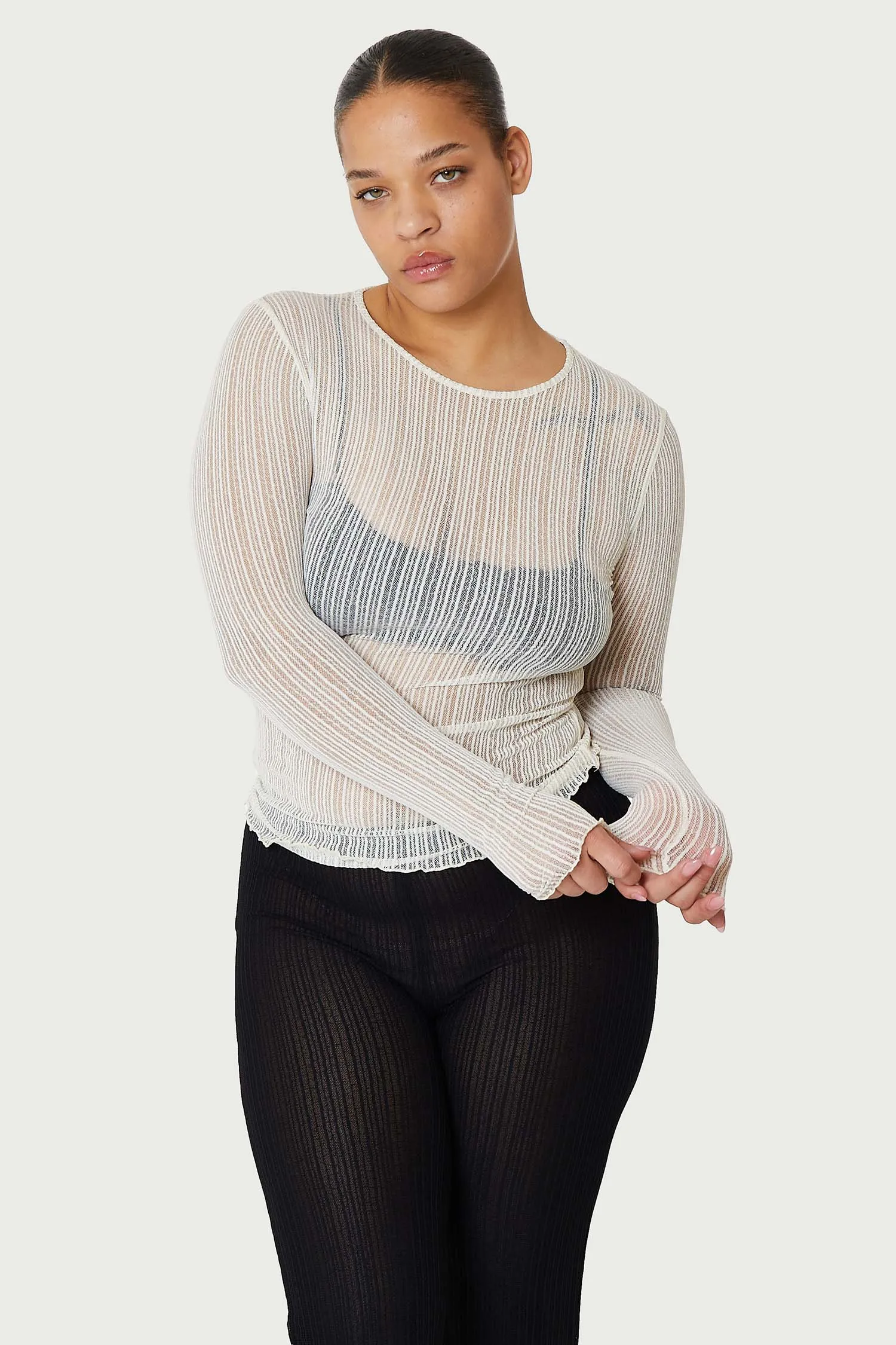 Ribbed Mesh Crew Long Sleeve sold by FIND ME NOW