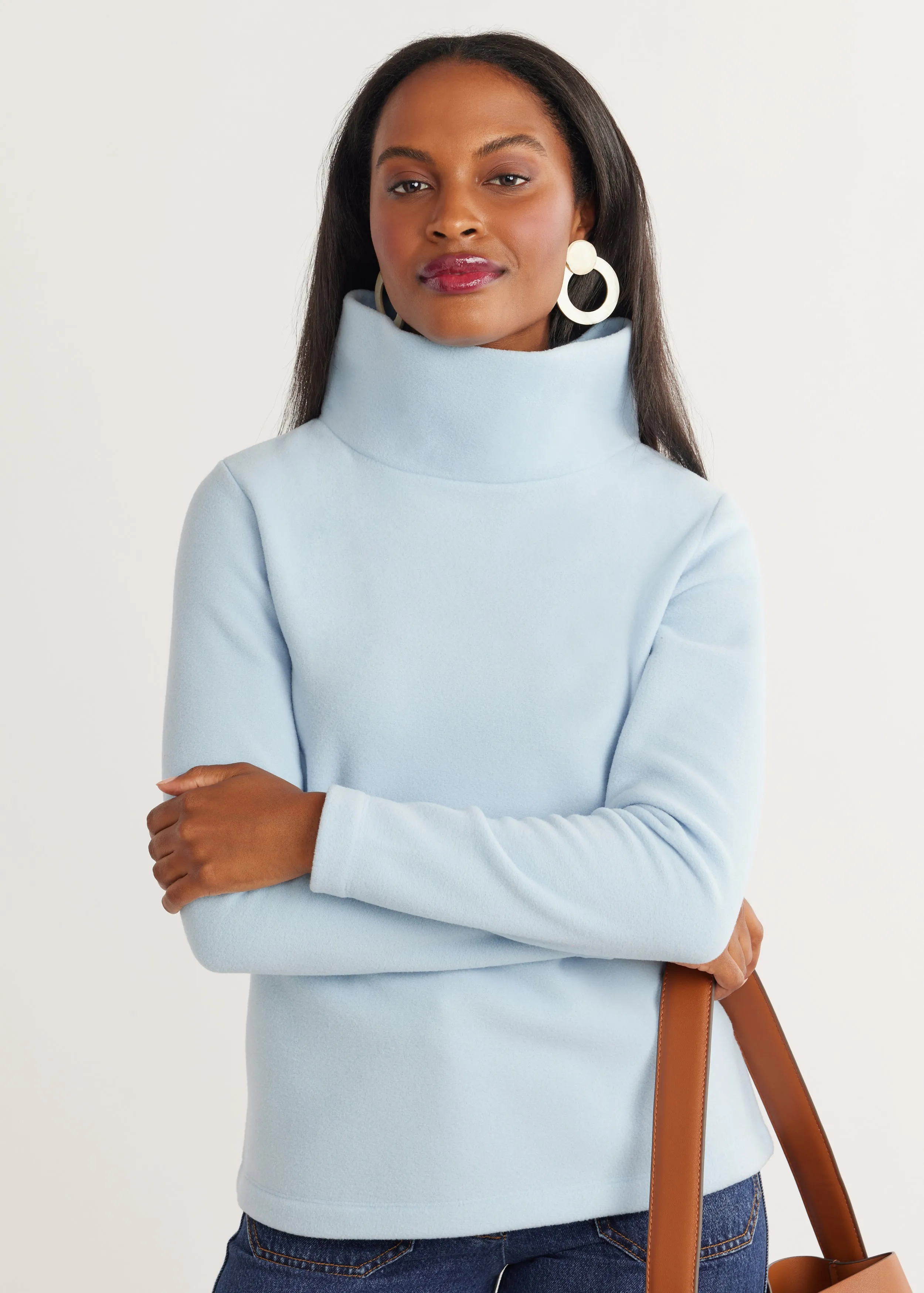 Greenpoint Turtleneck in Vello Fleece (Ice Blue) sold by Dudley Stephens