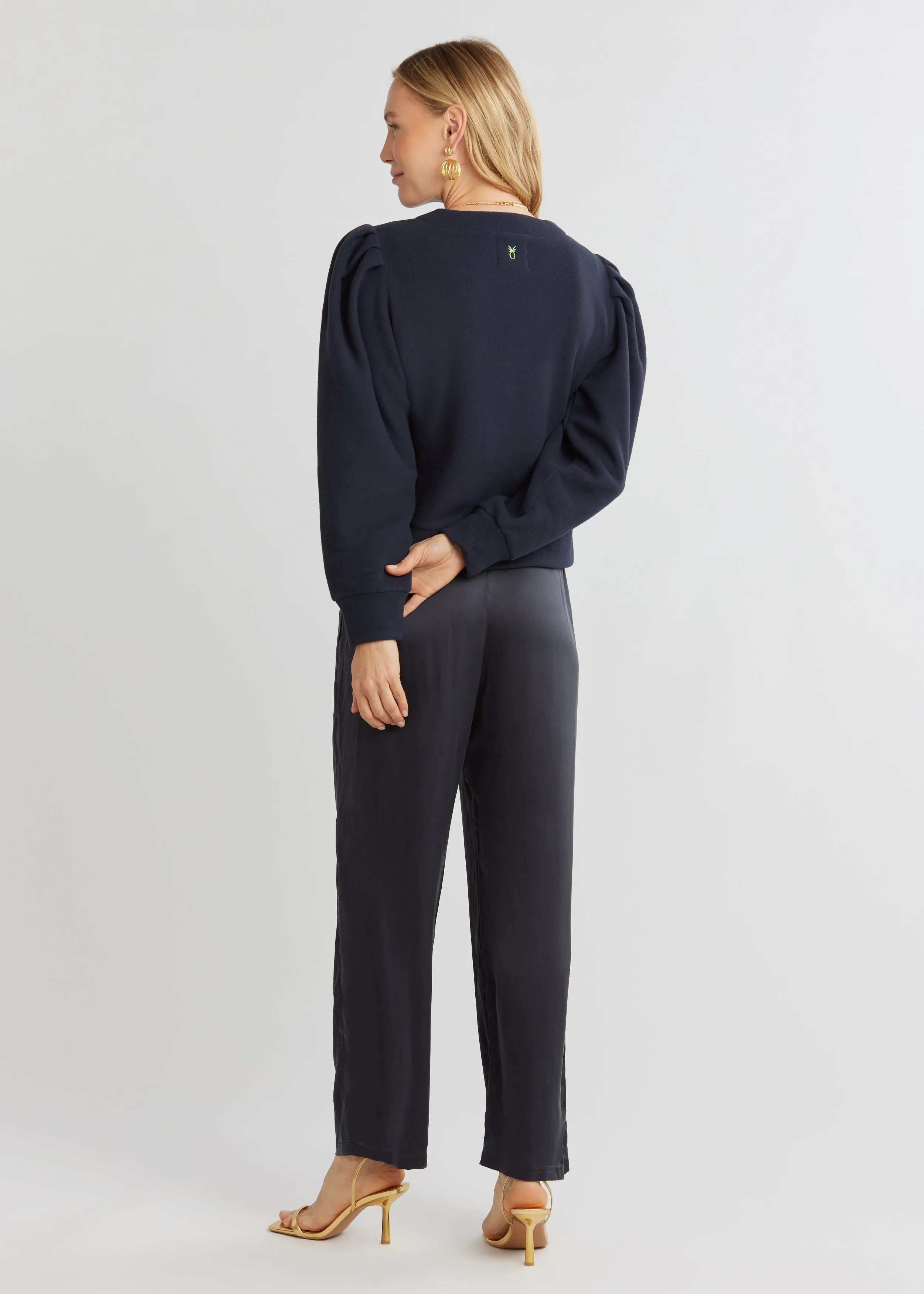 Kelly Puff Sleeve Cardigan in Vello Fleece (Navy) sold by Dudley Stephens product image thumbnail 4