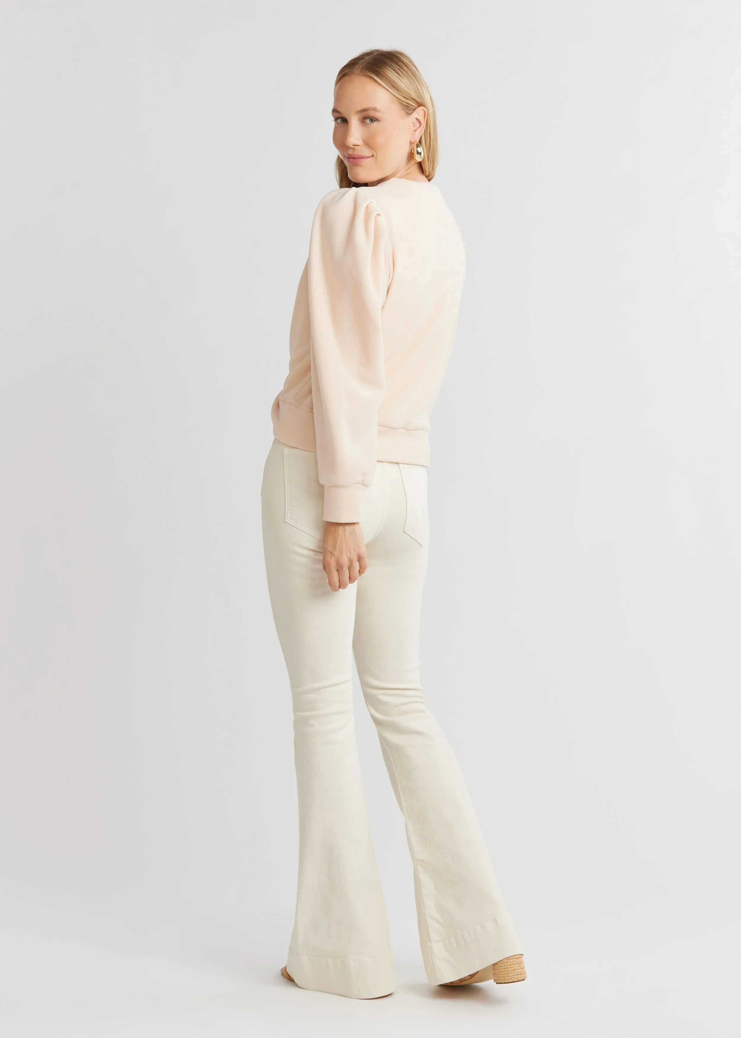 Kelly Puff Sleeve Cardigan in Vello Fleece (Ecru) sold by Dudley Stephens product image thumbnail 4