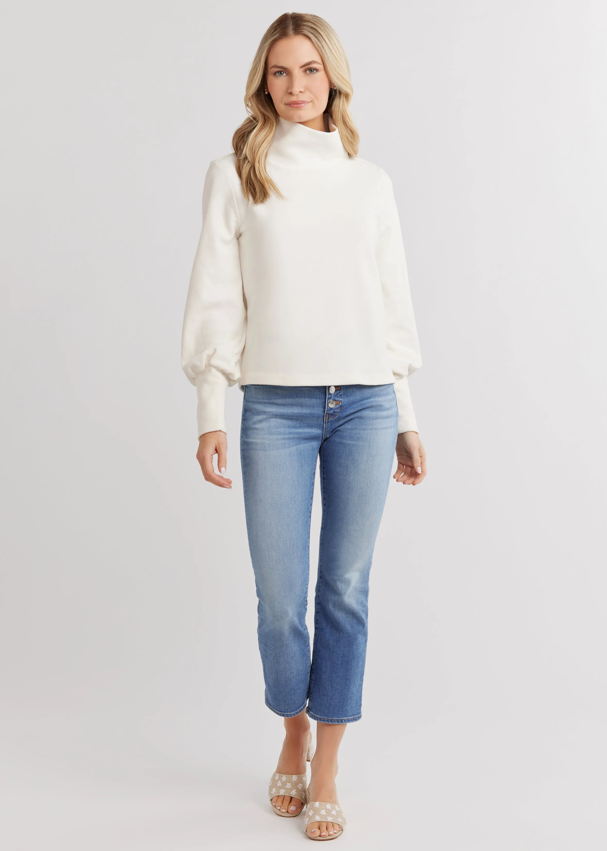 Bellport Puff Sleeve Turtleneck in Terry Fleece (Cream) sold by Dudley Stephens product image thumbnail 2