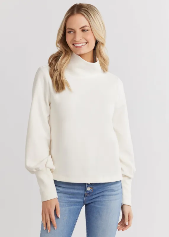 Bellport Puff Sleeve Turtleneck in Terry Fleece (Cream) sold by Dudley Stephens