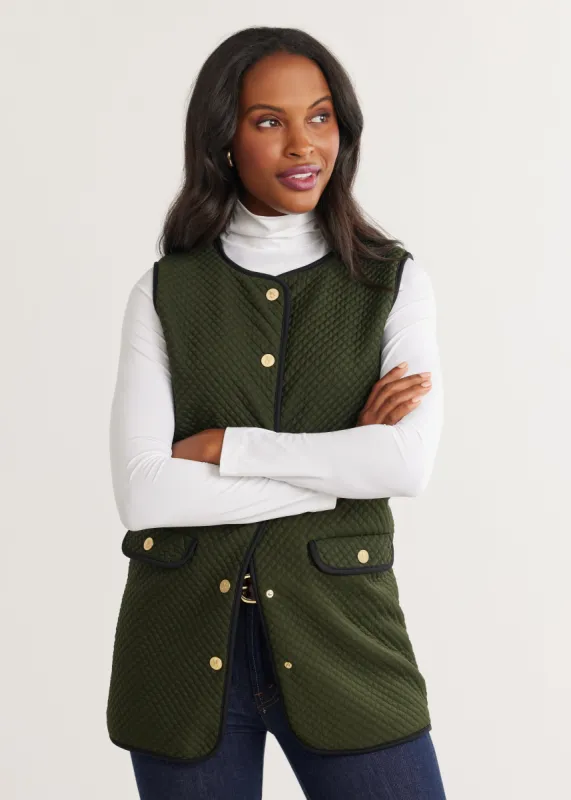 Reggie Vest in Waffle (Spruce) sold by Dudley Stephens