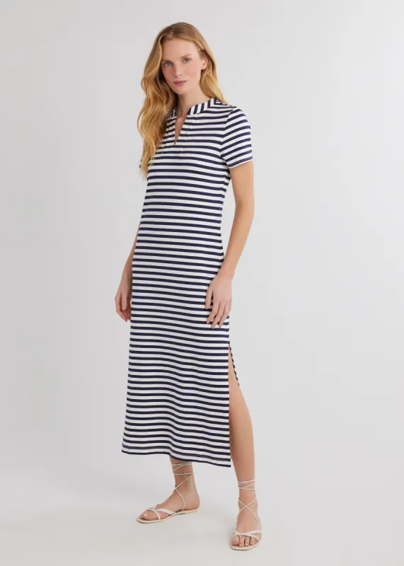 Monterey Maxi Dress in Repreve® Striped Stretch (Navy/White) made by Dudley Stephens