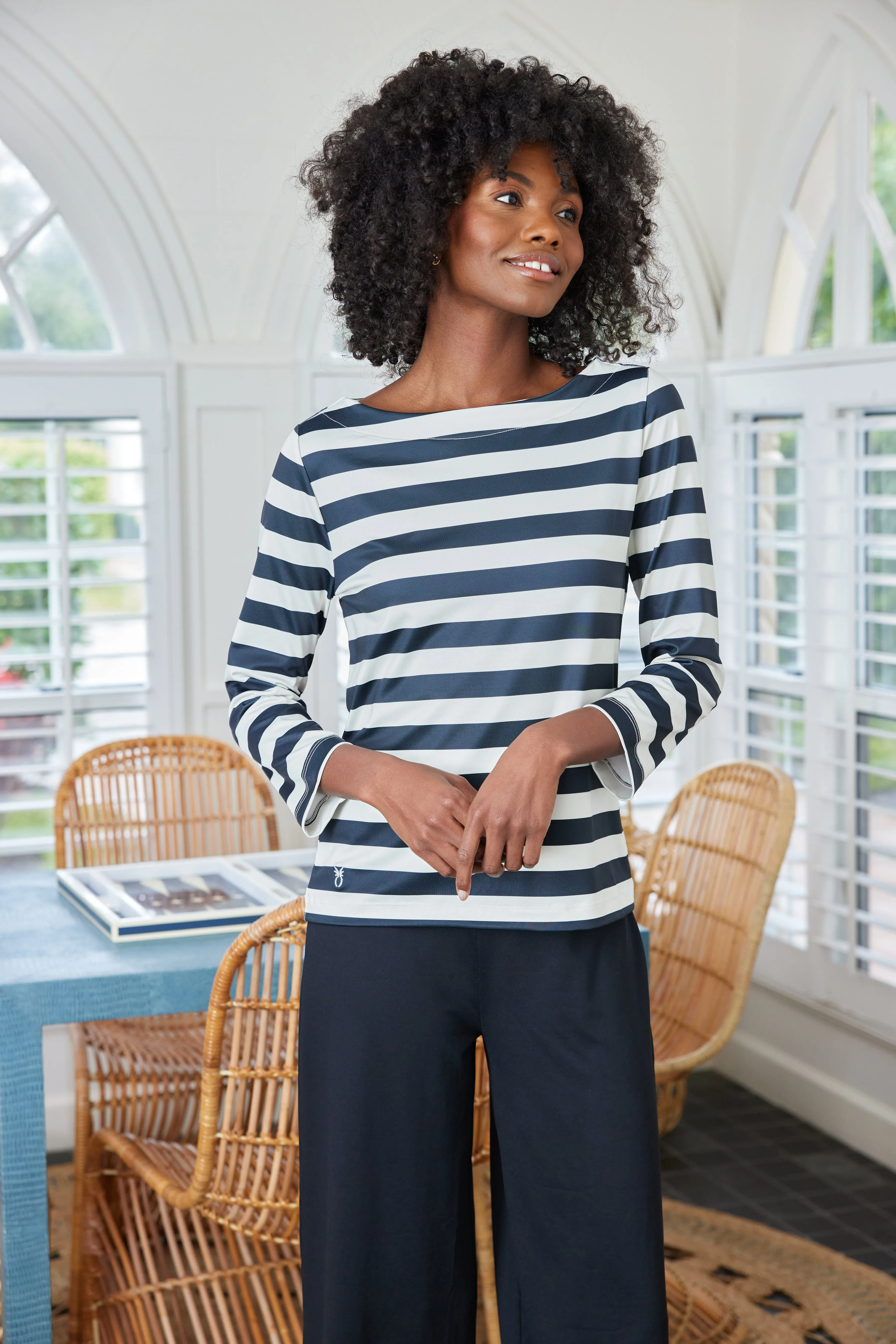 Bar Harbor Boatneck in Luxe Stretch (Black/Cream Cabana Stripe) sold by Dudley Stephens product image thumbnail 5