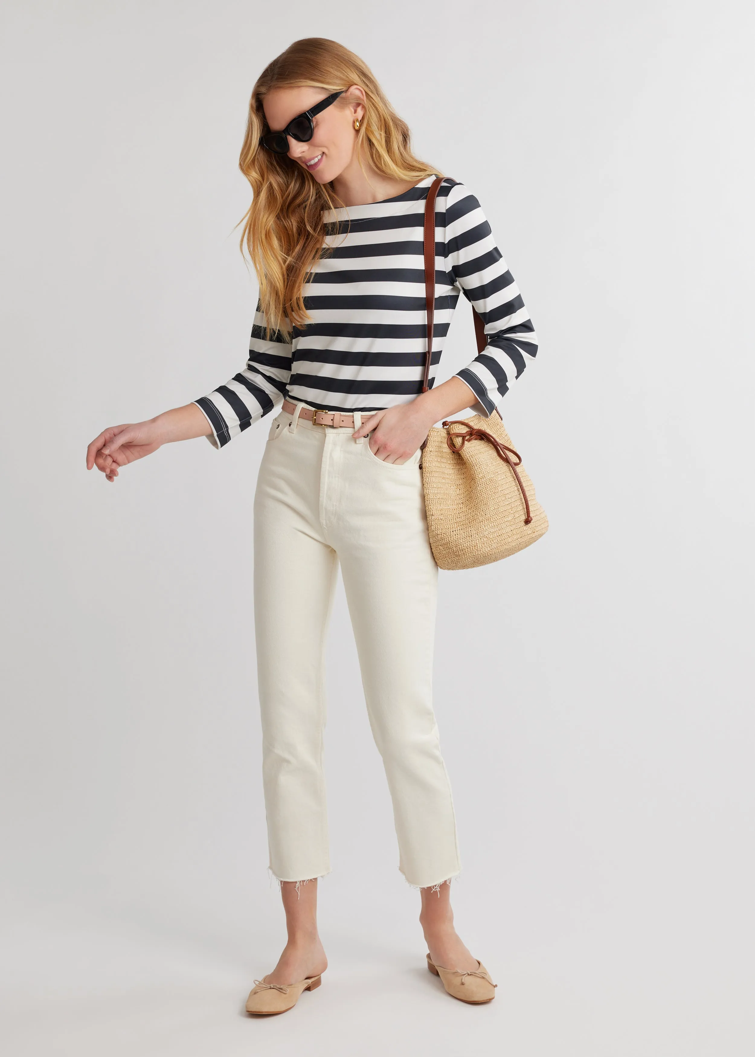 Bar Harbor Boatneck in Luxe Stretch (Black/Cream Cabana Stripe) sold by Dudley Stephens product image thumbnail 2