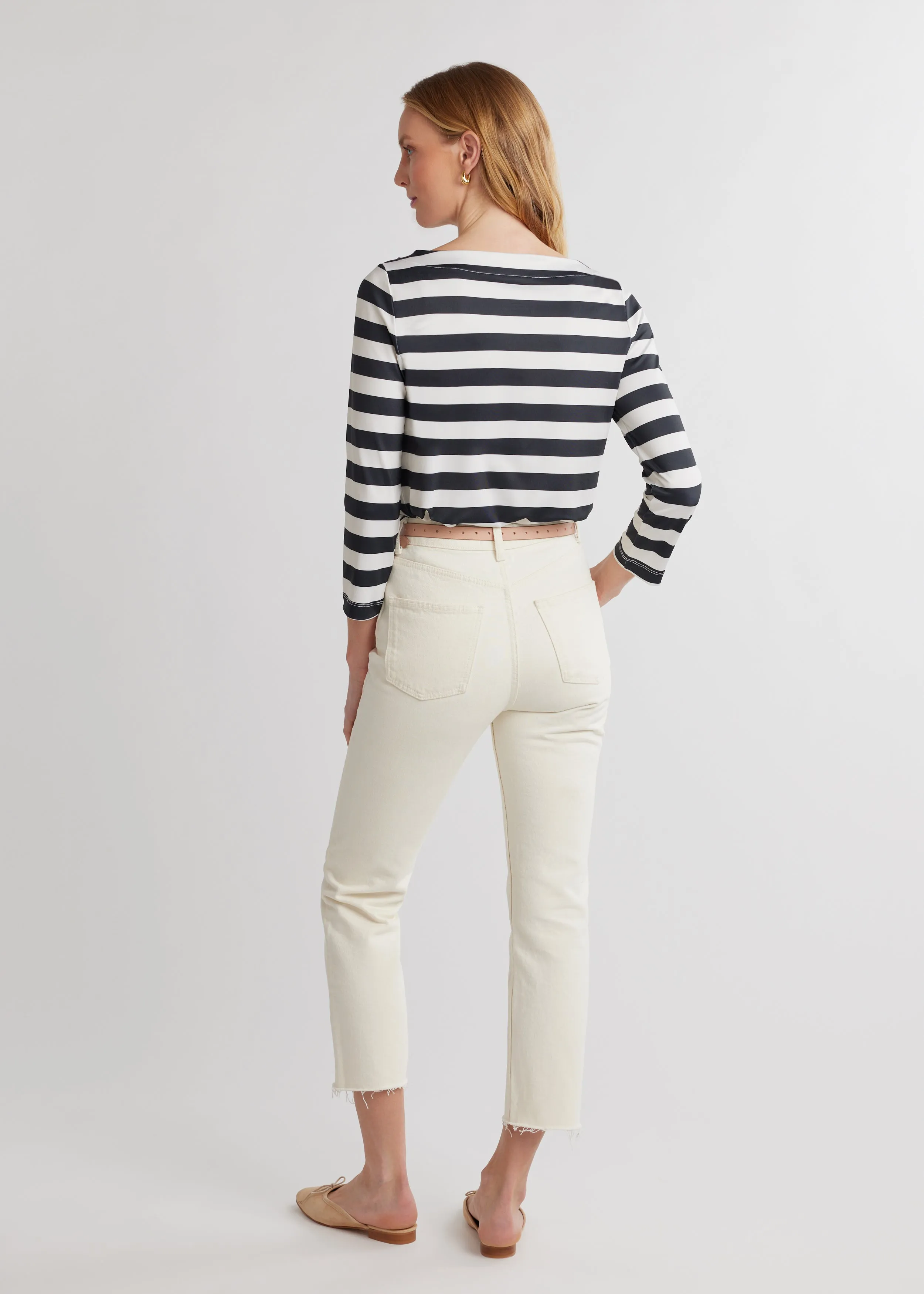 Bar Harbor Boatneck in Luxe Stretch (Black/Cream Cabana Stripe) sold by Dudley Stephens product image thumbnail 3