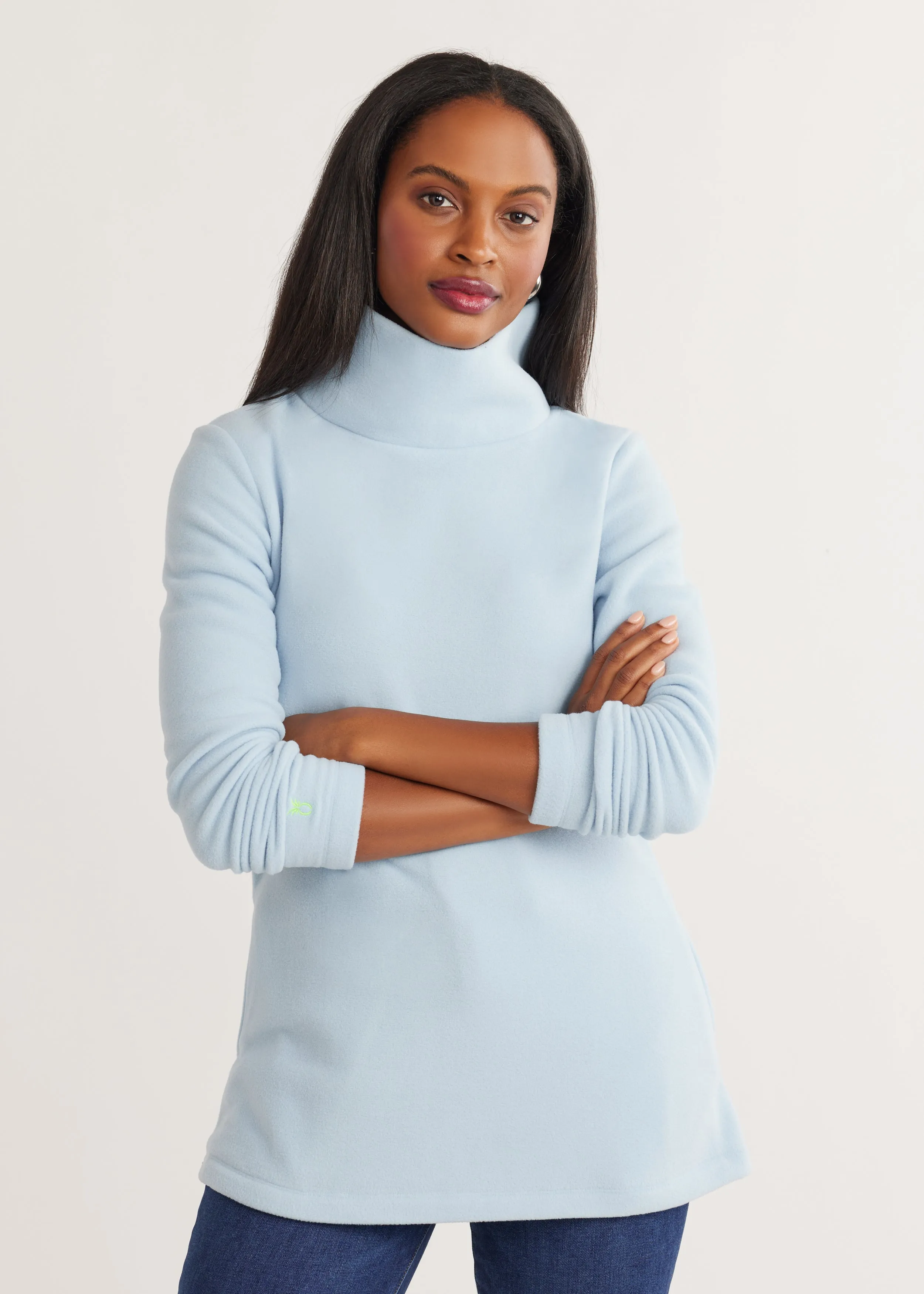 Cobble Hill Turtleneck in Vello Fleece (Ice Blue) sold by Dudley Stephens