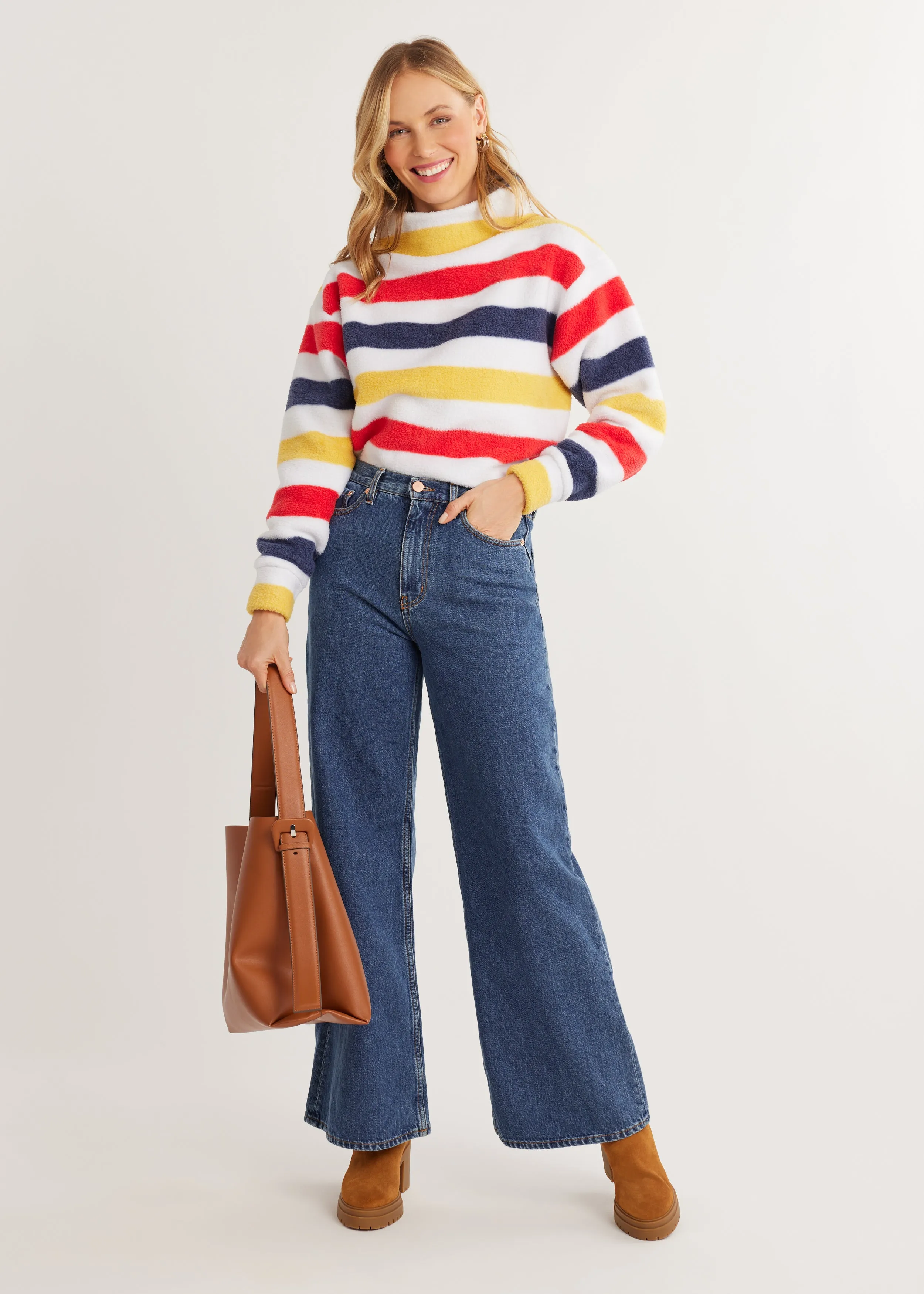 Demi Mock Neck in Sherpa Fleece (Camp Stripe) sold by Dudley Stephens product image thumbnail 2