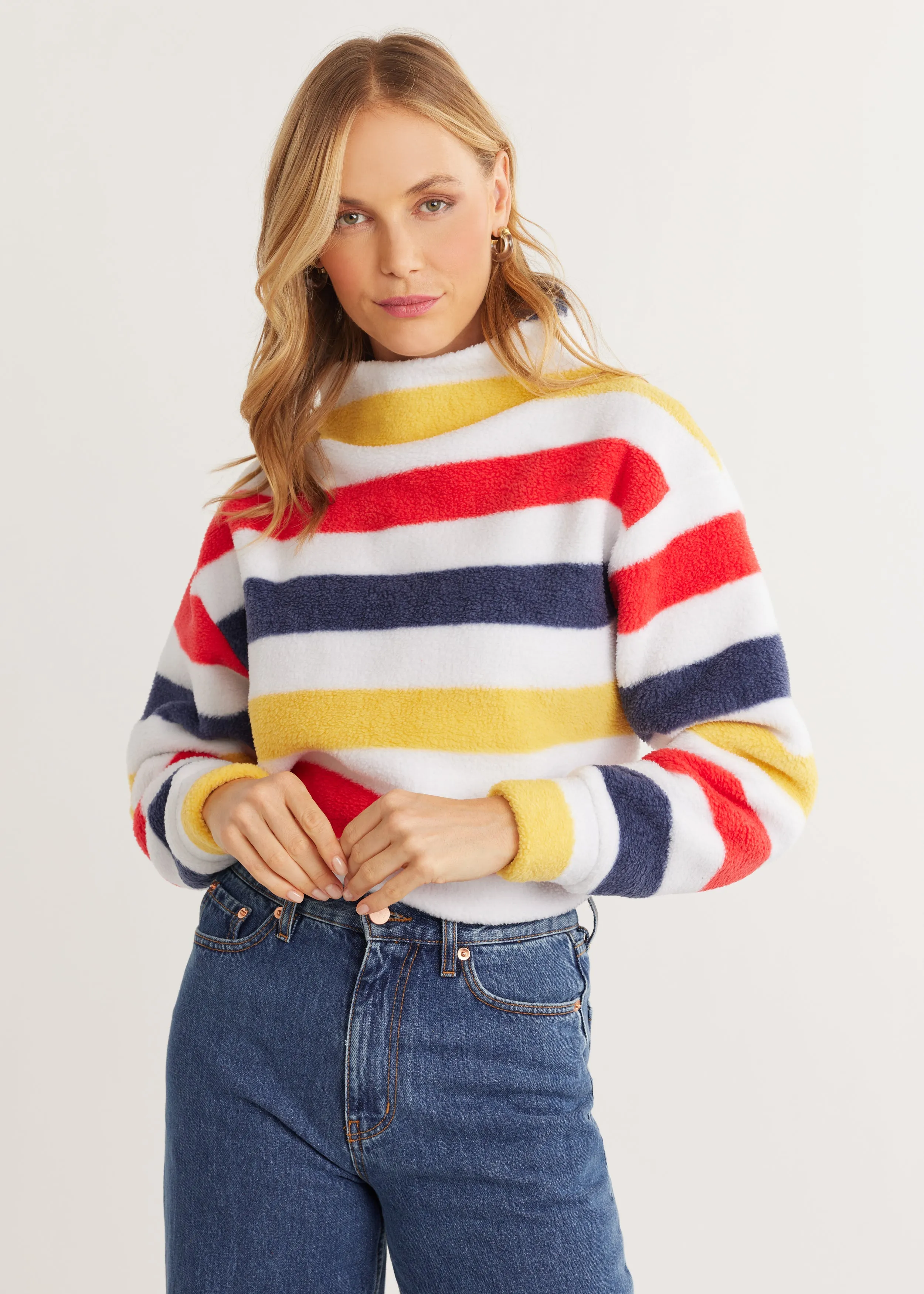 Demi Mock Neck in Sherpa Fleece (Camp Stripe) sold by Dudley Stephens product image thumbnail 3