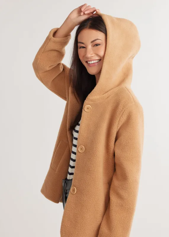 Moritz Coat in Sherpa Fleece (Camel) sold by Dudley Stephens