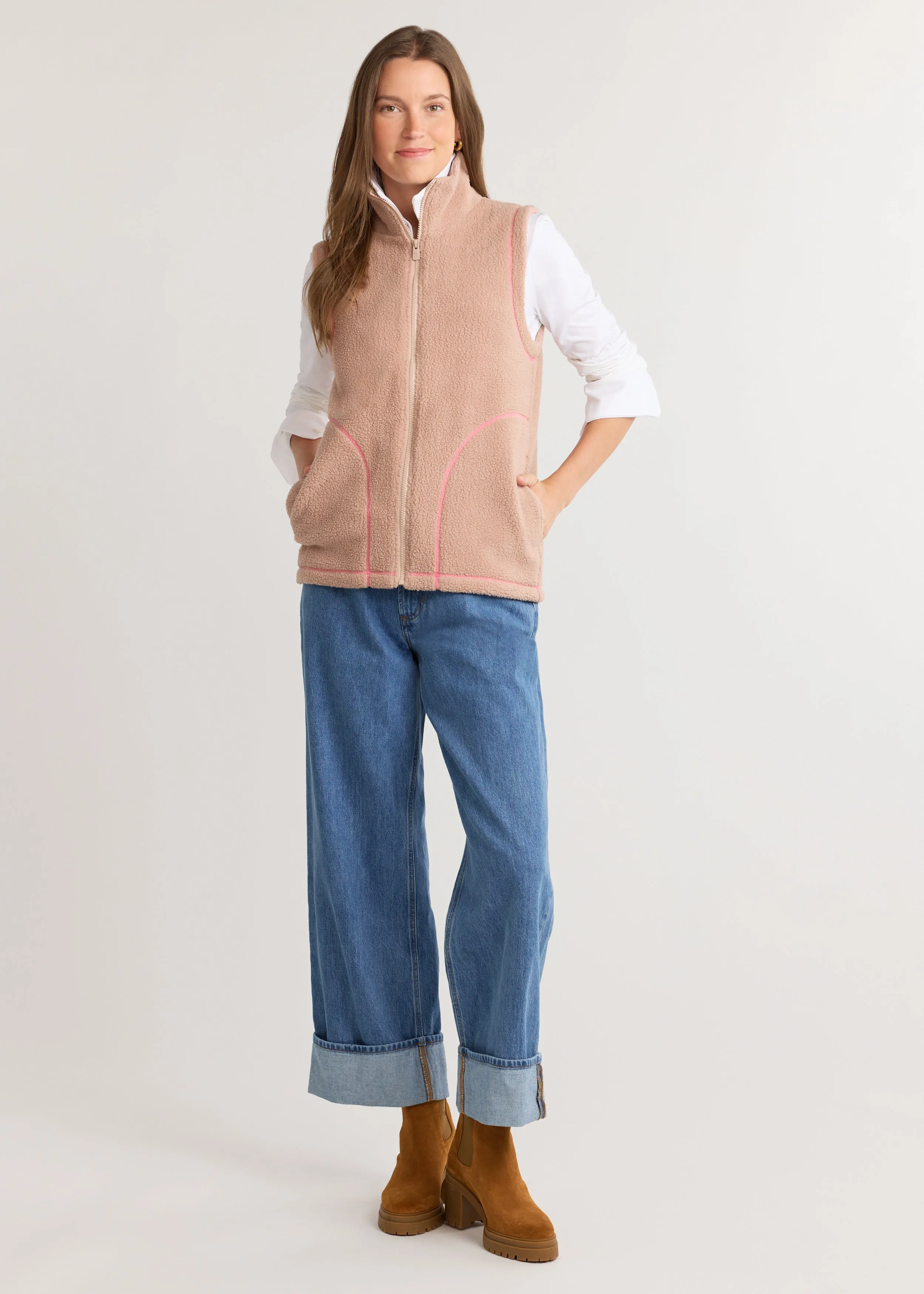 Hayes Vest in Sherpa Fleece (Khaki/Neon Pink) sold by Dudley Stephens product image thumbnail 3