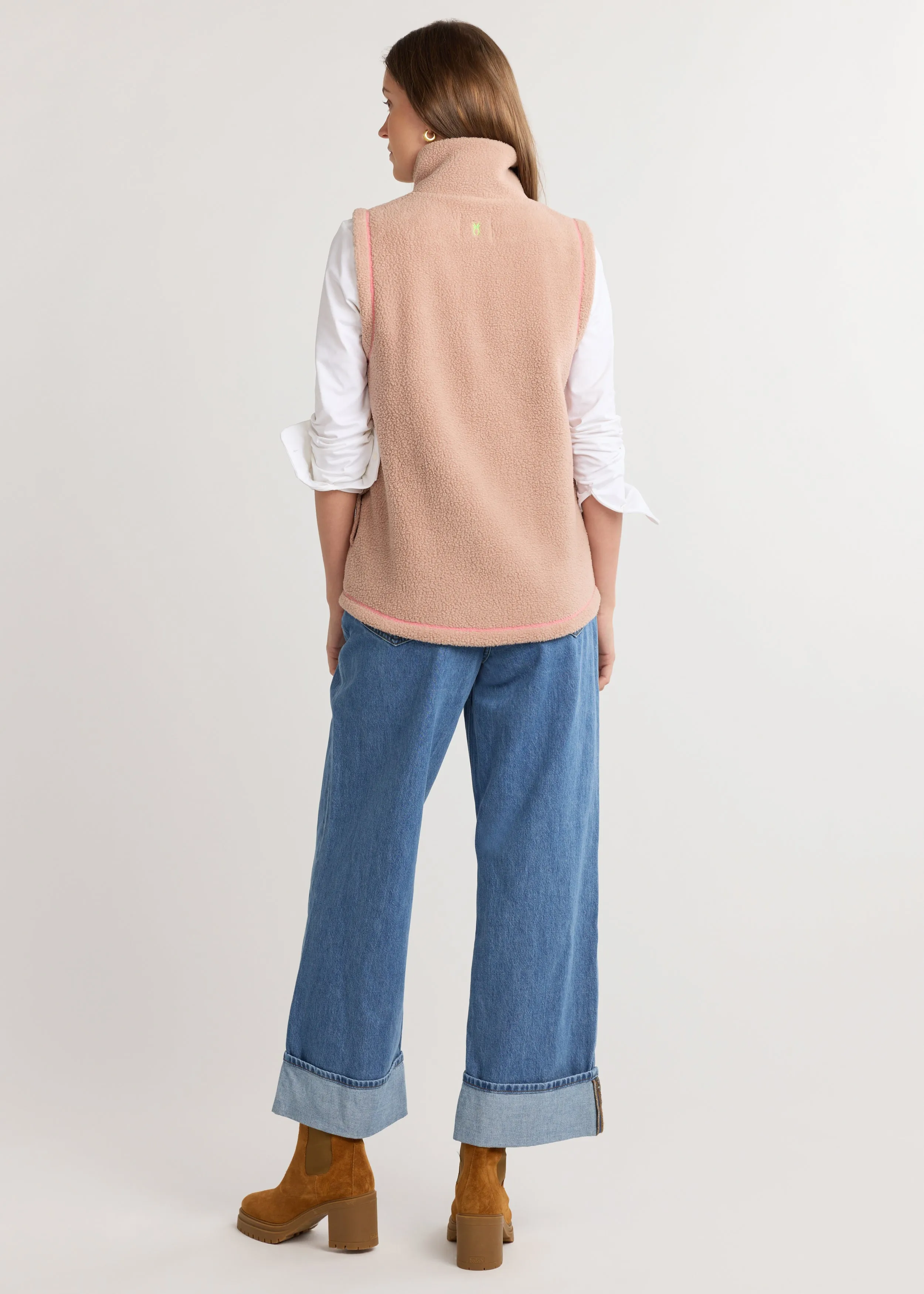 Hayes Vest in Sherpa Fleece (Khaki/Neon Pink) sold by Dudley Stephens product image thumbnail 4