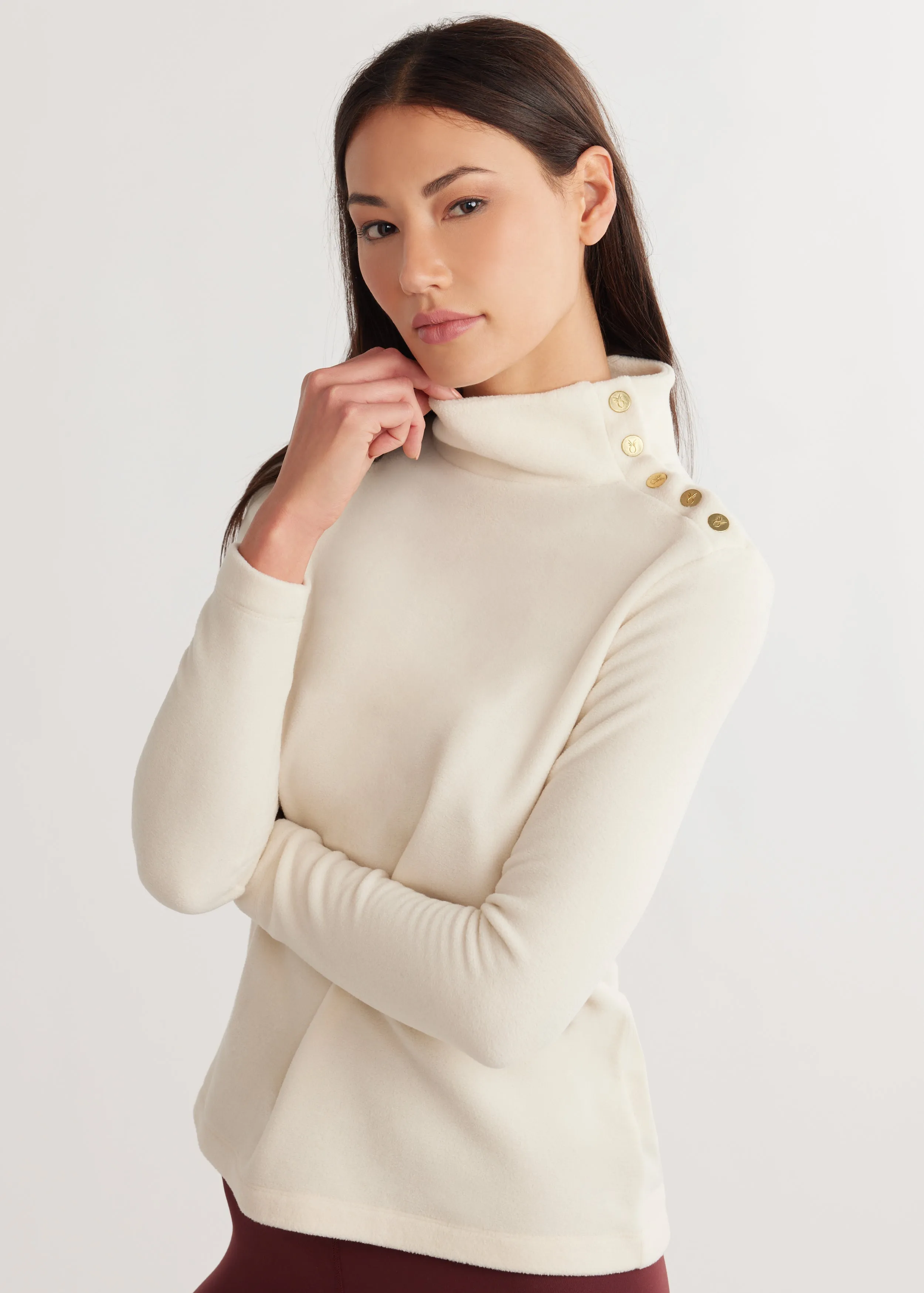 Meadow Greenpoint Turtleneck in Vello Fleece (Cream) sold by Dudley Stephens