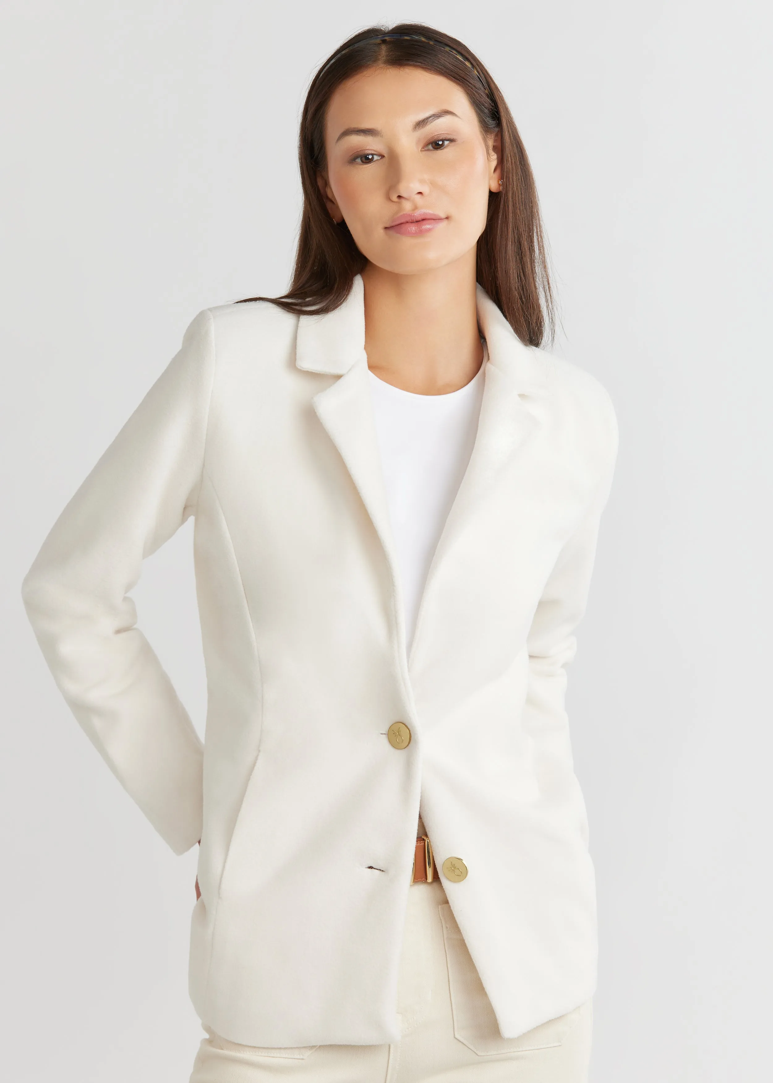 Wellington Blazer in Vello Fleece (Cream) sold by Dudley Stephens