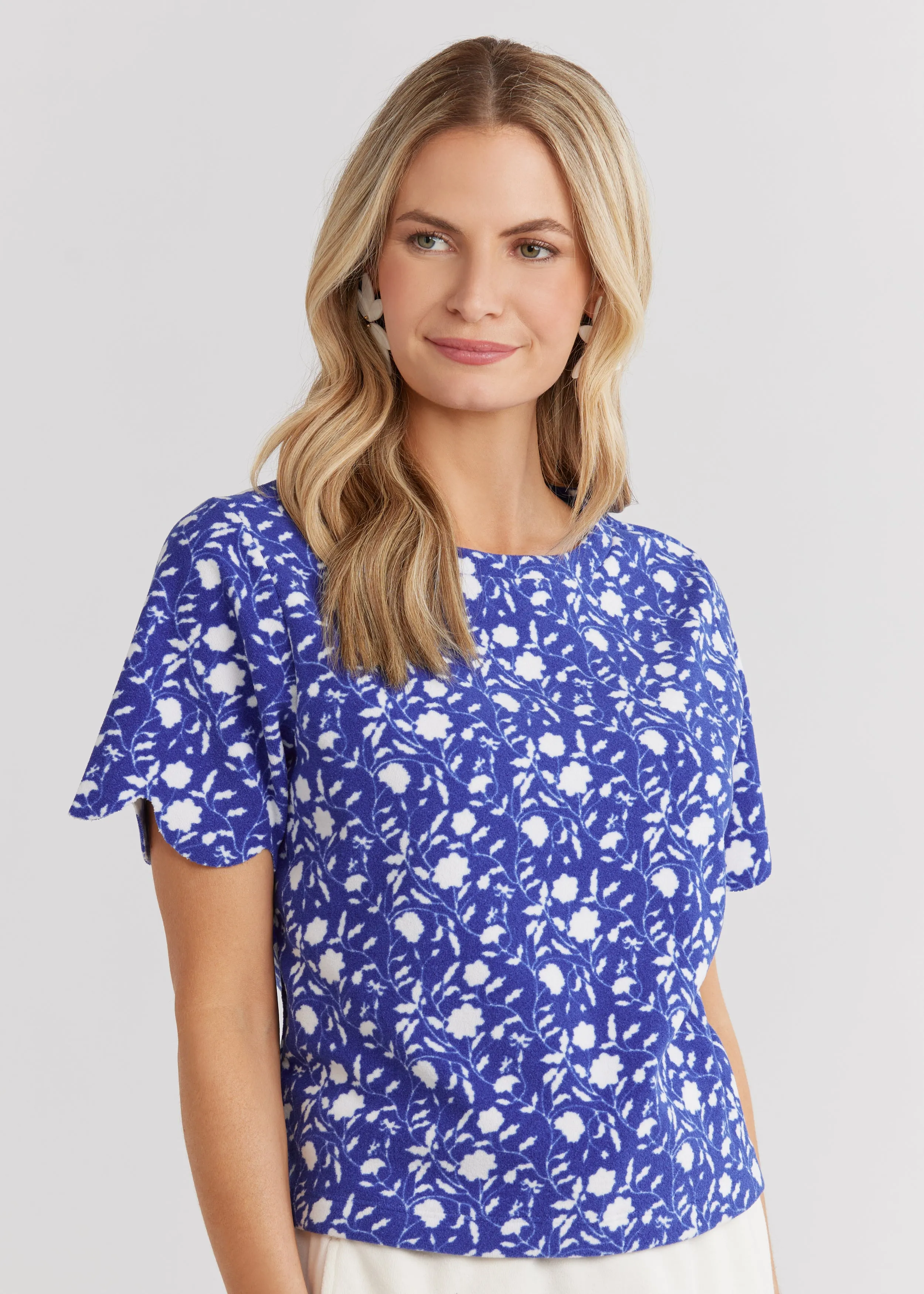 Camden Top in Terry Fleece (Blue Floral) sold by Dudley Stephens