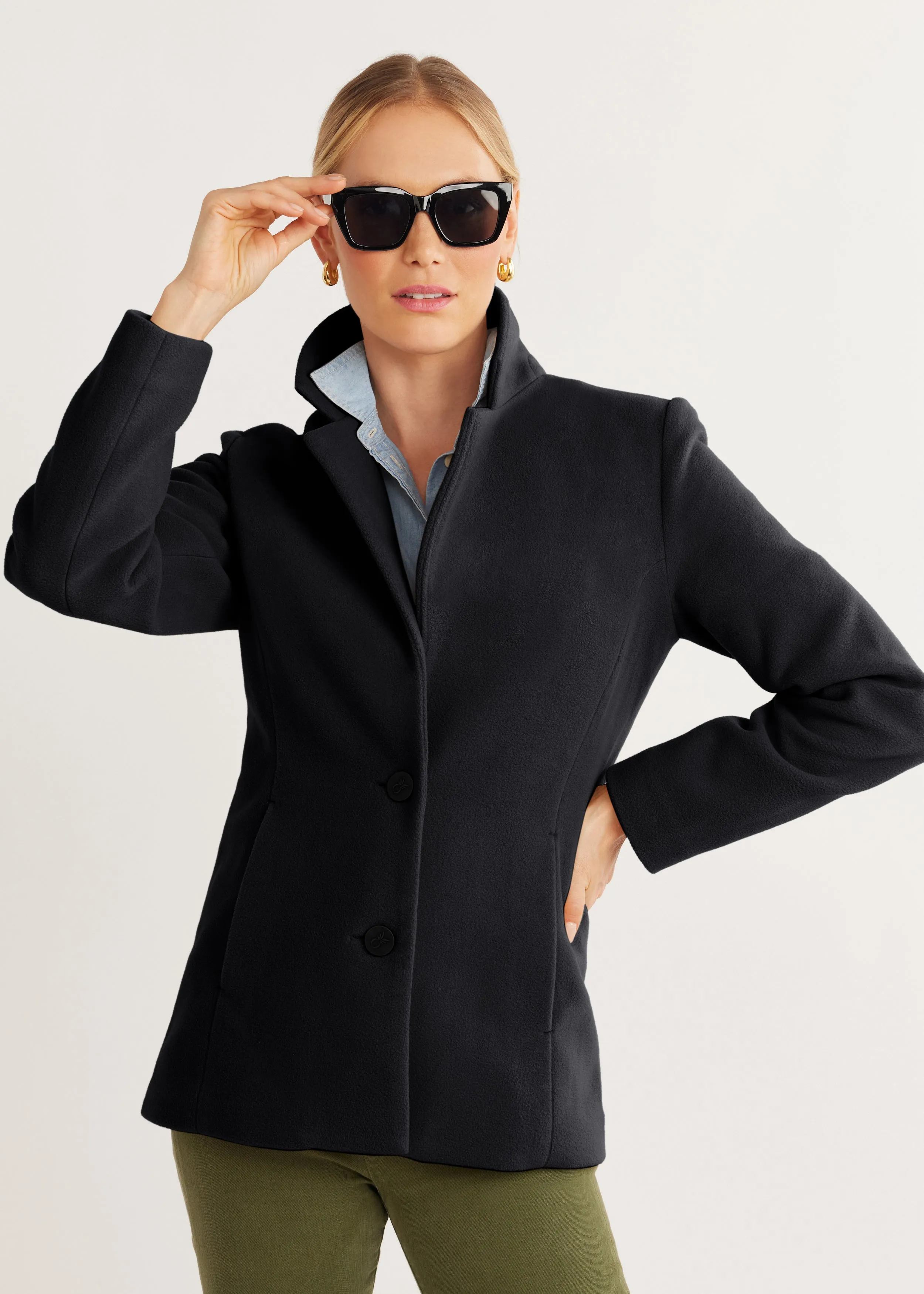 Wellington Blazer in Vello Fleece (Black) sold by Dudley Stephens