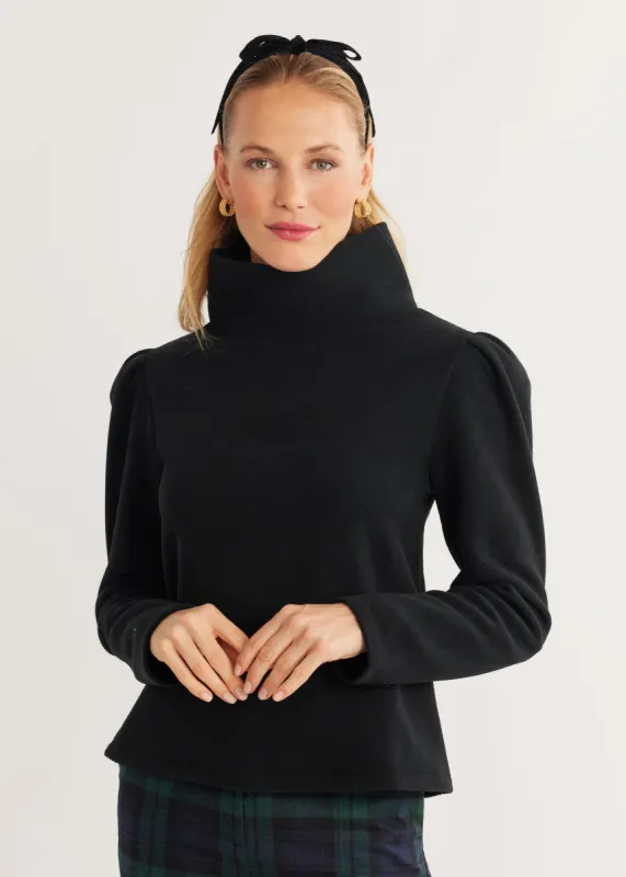 Palmer Puff Sleeve Turtleneck in Vello Fleece (Black) sold by Dudley Stephens