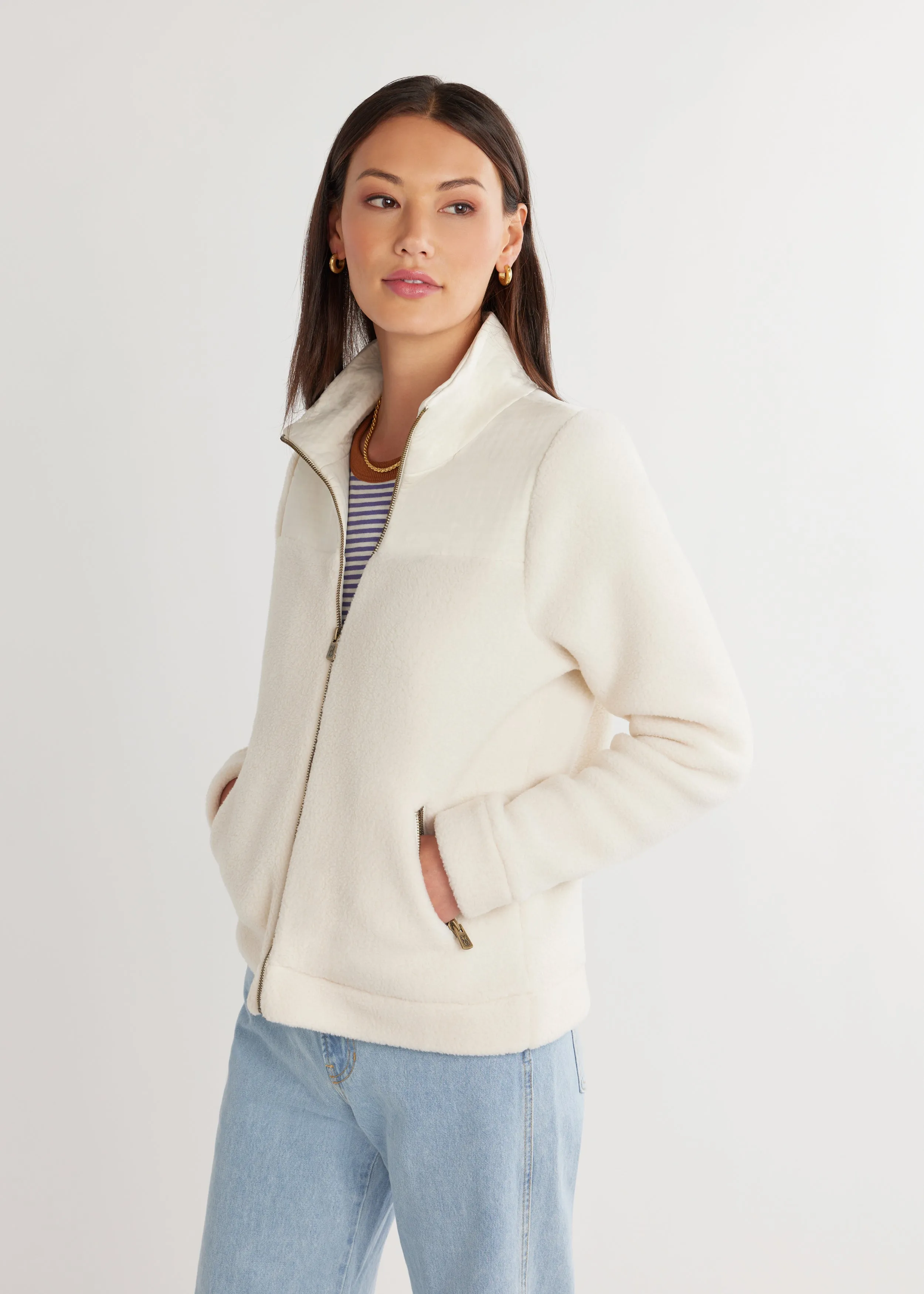 Quincy Jacket in Sherpa Fleece (Cream) sold by Dudley Stephens