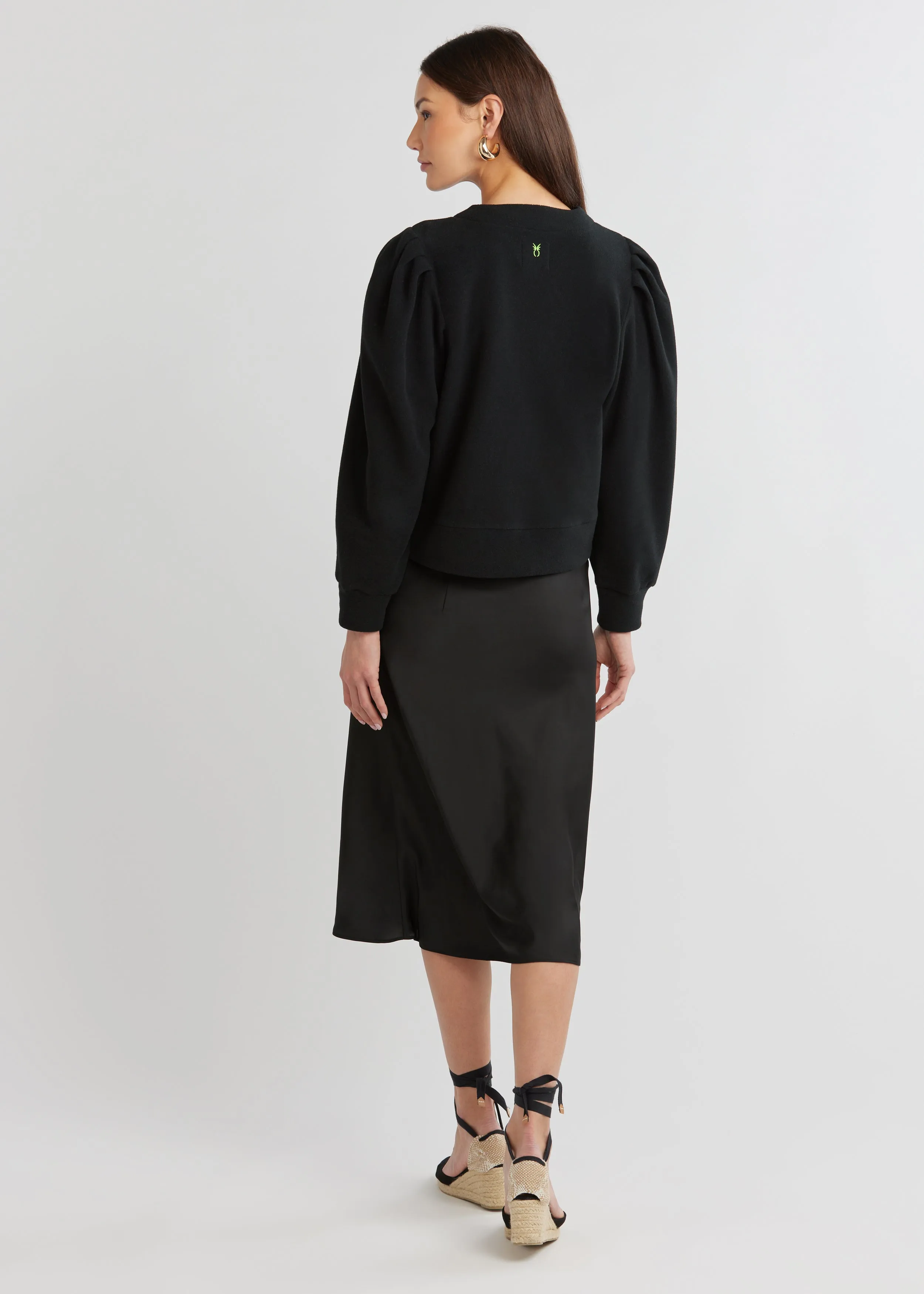 Kelly Puff Sleeve Cardigan in Vello Fleece (Black) sold by Dudley Stephens product image thumbnail 4