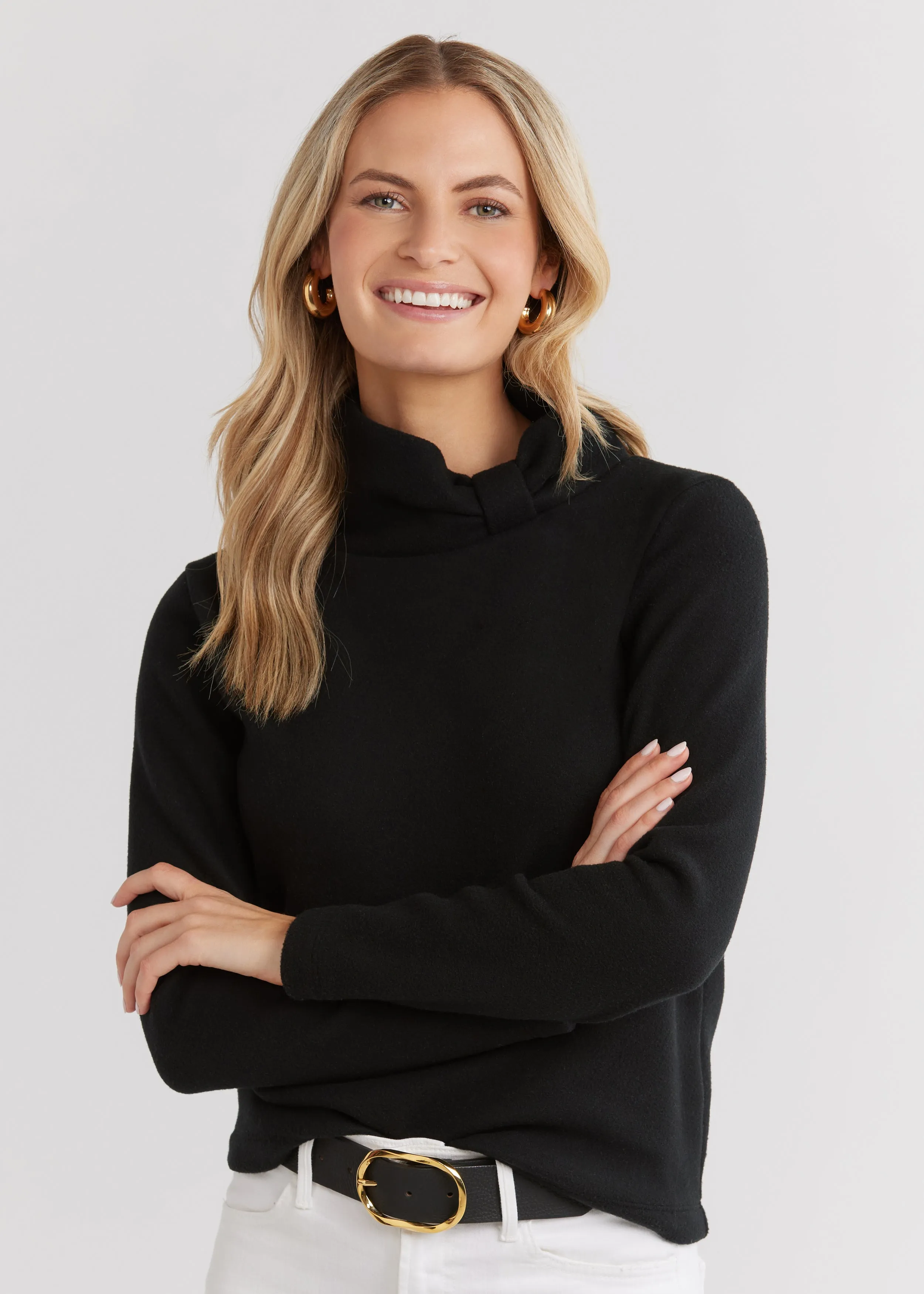 Juliet Turtleneck in Vello Fleece (Black) sold by Dudley Stephens