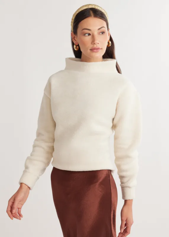Demi Mock Neck in Sherpa Fleece (Cream) sold by Dudley Stephens