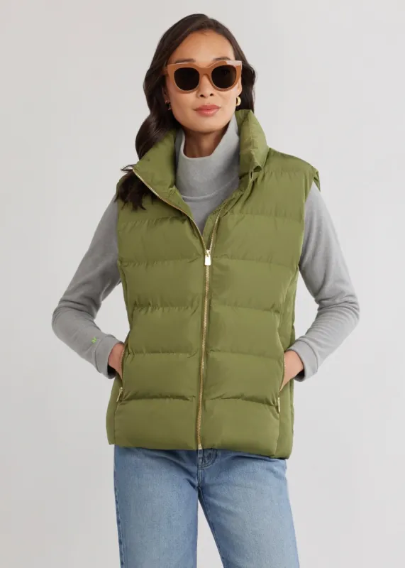 Marin Vest in Lustre Puff (Army Green) sold by Dudley Stephens