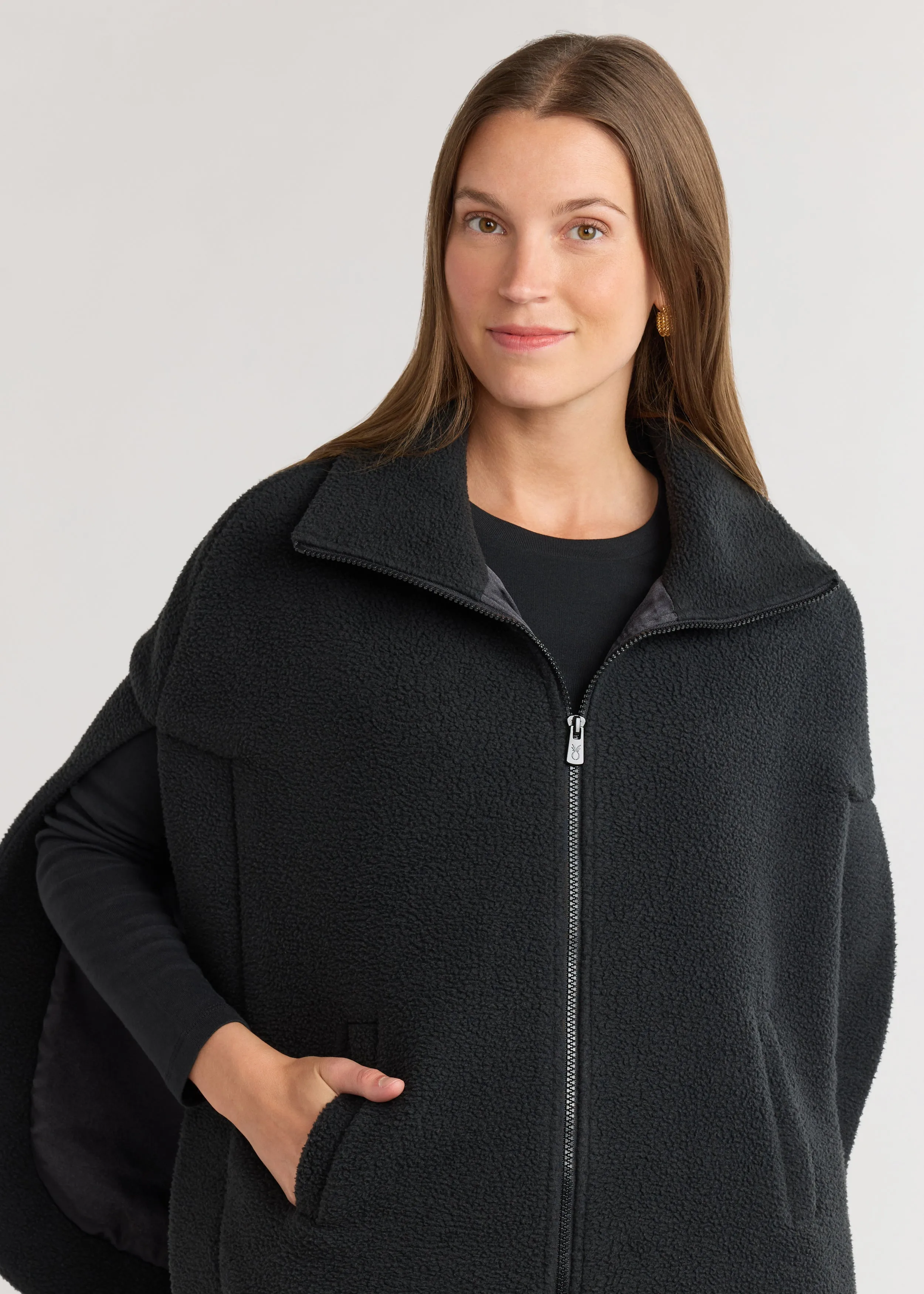 Ashford Poncho in Sherpa Fleece (Black) sold by Dudley Stephens