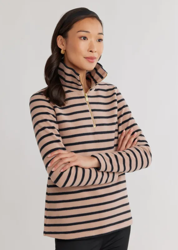 Manchester Pullover in Vello Fleece (Khaki/Black Mariner Stripe) sold by Dudley Stephens