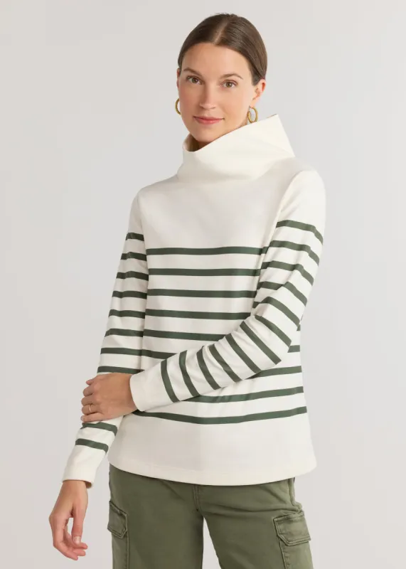 Greenpoint Turtleneck in Terry Fleece (Cream/Army Green Placed Stripe) sold by Dudley Stephens