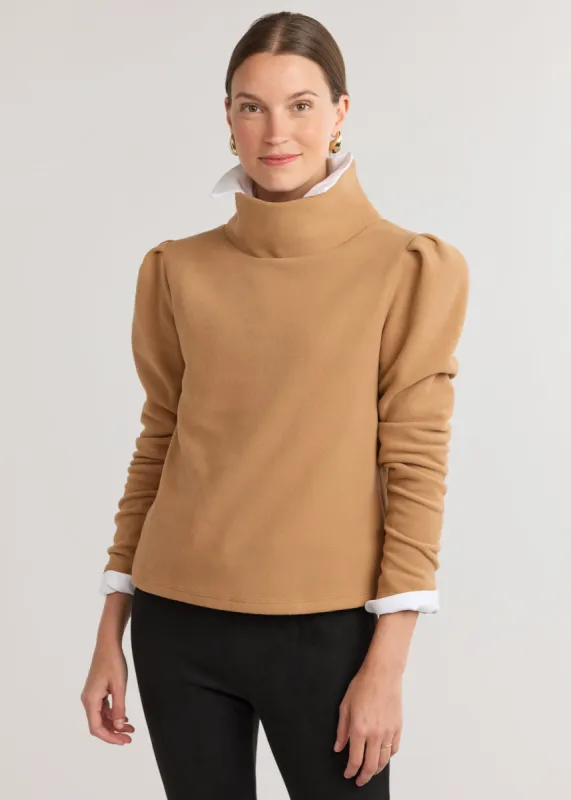 Palmer Puff Sleeve Turtleneck in Vello Fleece (Camel) sold by Dudley Stephens