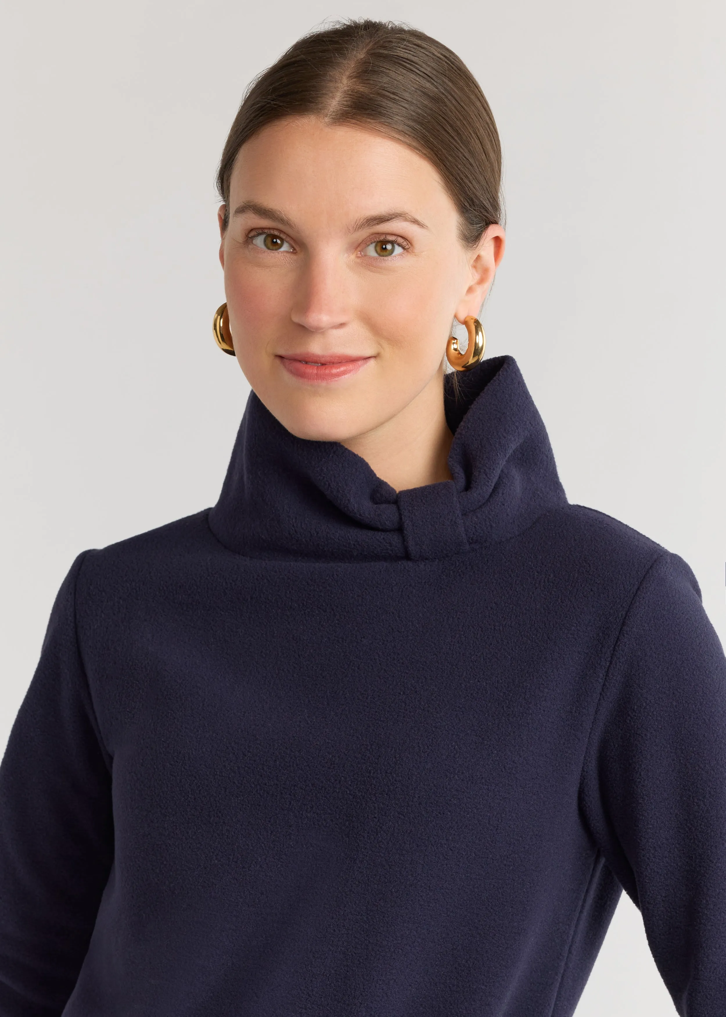 Juliet Turtleneck in Vello Fleece (Navy) sold by Dudley Stephens