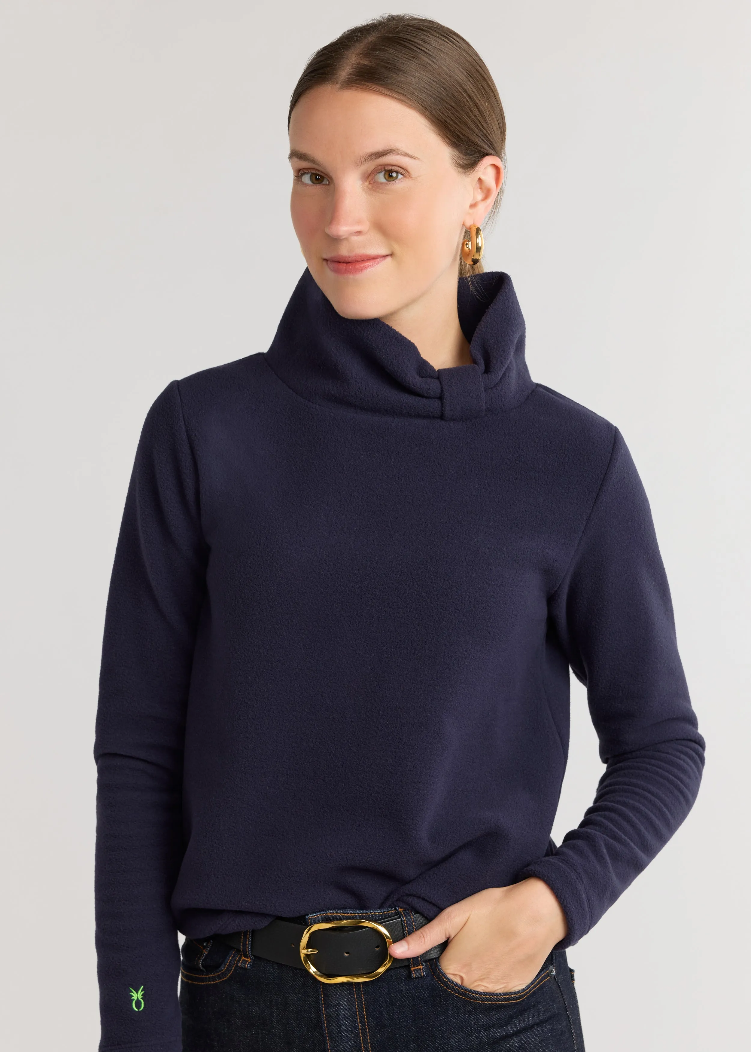 Juliet Turtleneck in Vello Fleece (Navy) sold by Dudley Stephens product image thumbnail 3