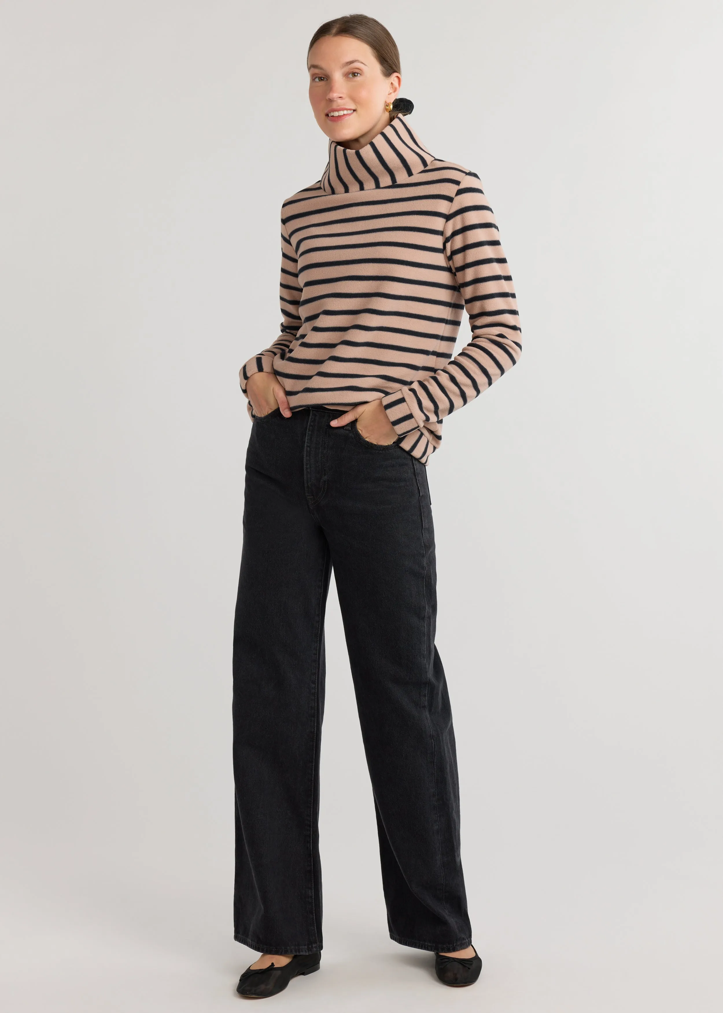 Park Slope Turtleneck in Vello Fleece (Khaki/Black Mariner Stripe) sold by Dudley Stephens product image thumbnail 2