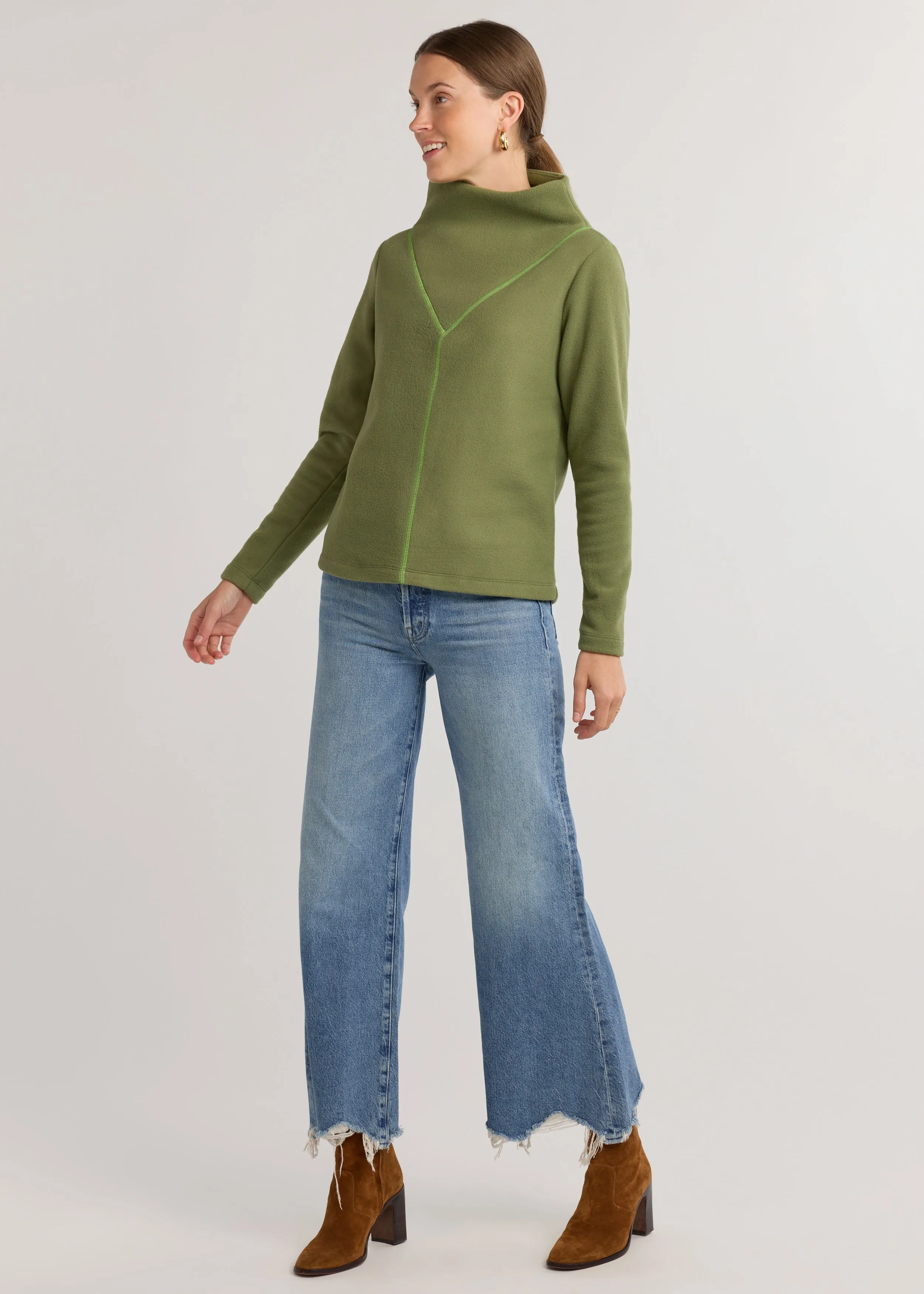 Carroll Street Turtleneck in Vello Fleece (Army Green) sold by Dudley Stephens product image thumbnail 3